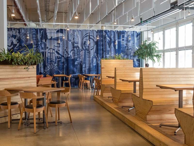 Konstfack's restaurant is decorated with a huge photographic collage woven by Svensson.